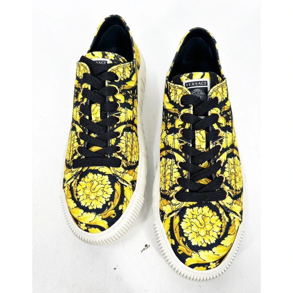 Versace Barocco Print Sneakers Mens 43 Yellow Greca‎ Low Top Luxury Trainers